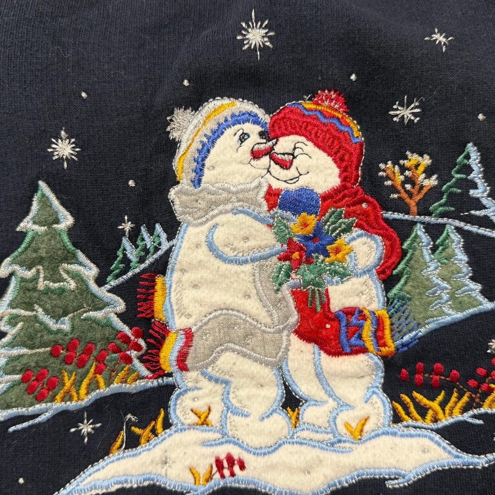 VTG 90s Embroidered Snowman family Bobbie Brooks Winter Wonderland Sweatshirt